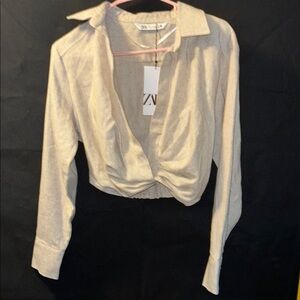 Zara Beige Long Sleeve Women's crop top
